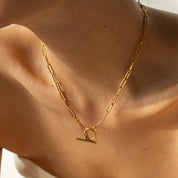 Collier fantaisie à maillons géométriques – Acier inoxydable et or 18K pour femme