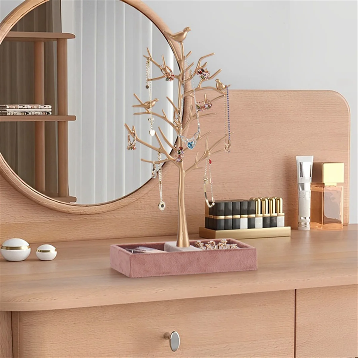 Arbre pour bijoux moderne avec support et petits oiseaux