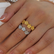 Bague couronne fleur – Acier inoxydable doré ou argenté