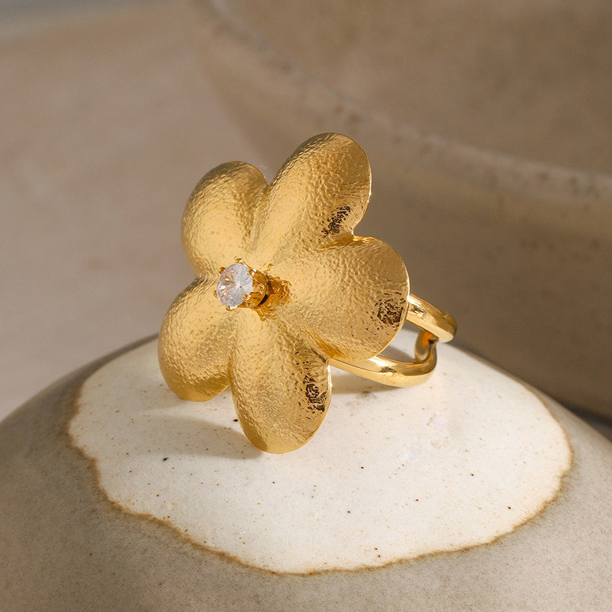 Bague fleur de printemps, Bague fleur de printemps – Ajustable, en acier inoxydable doré