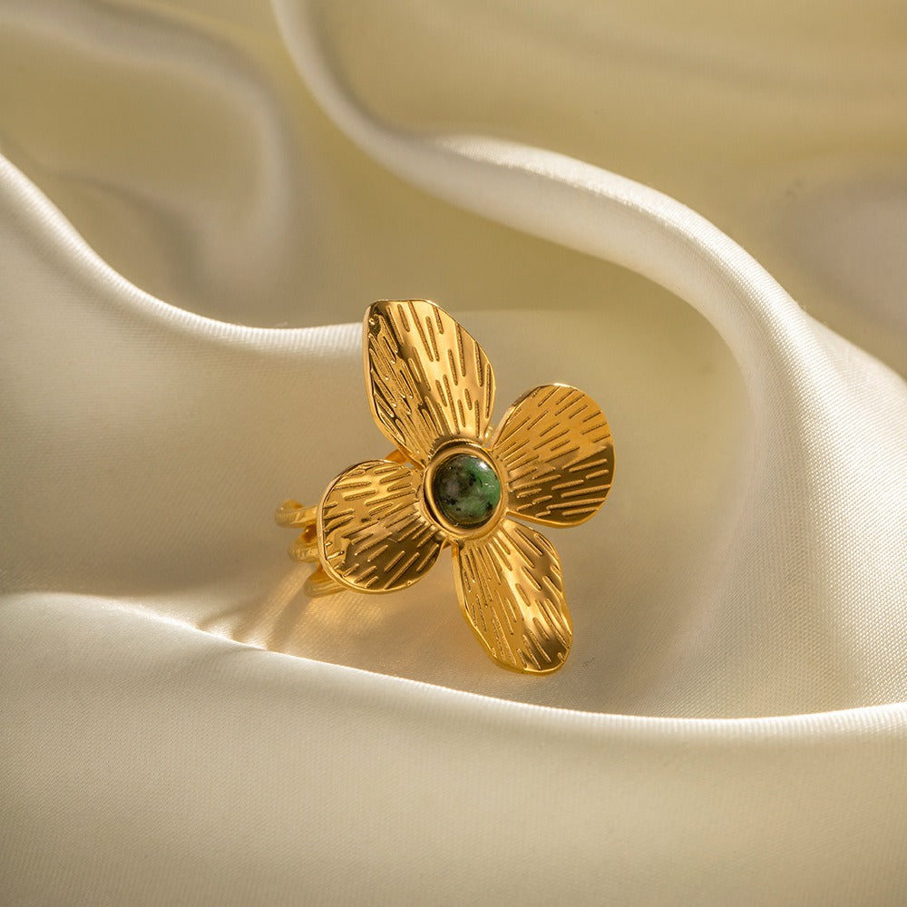Bague Fleur Vintage – Acier inoxydable doré, bague or vintage