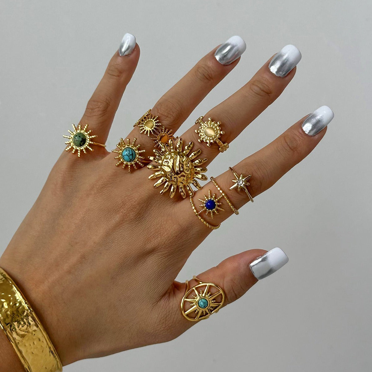 Bague soleil – Acier inoxydable doré réglable, chaque modèle sont vendu séparément