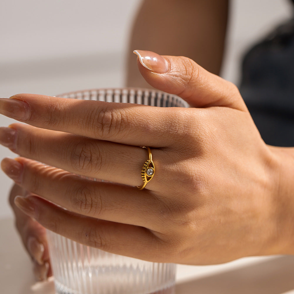 Bague solitaire plaquage or 18K– Zircon, en acier inoxydable