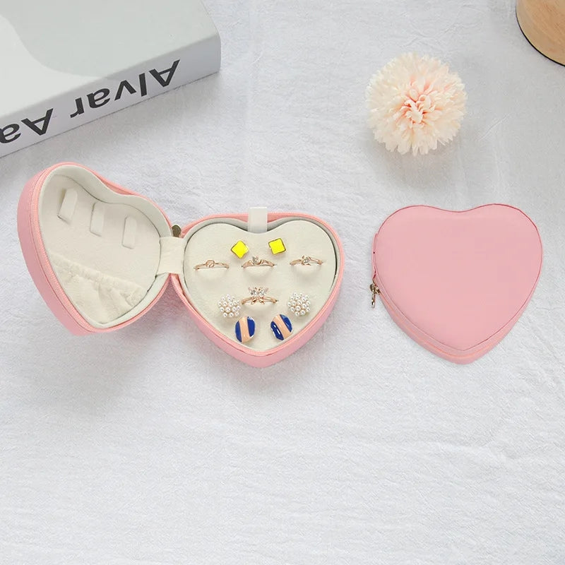 Boîte à bijou mini format – Coffret cœur zippé portable 10 × 9 × 4,5 cm