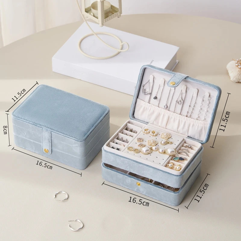 Boîte à bijoux velours bleu ciel double étage