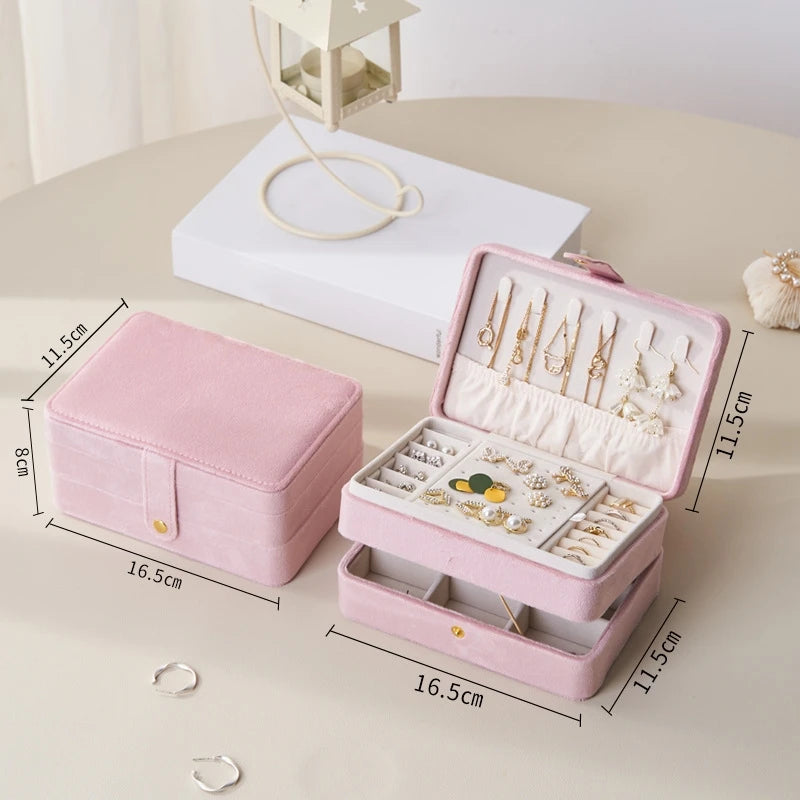 Boîte à bijoux velours rose double étage