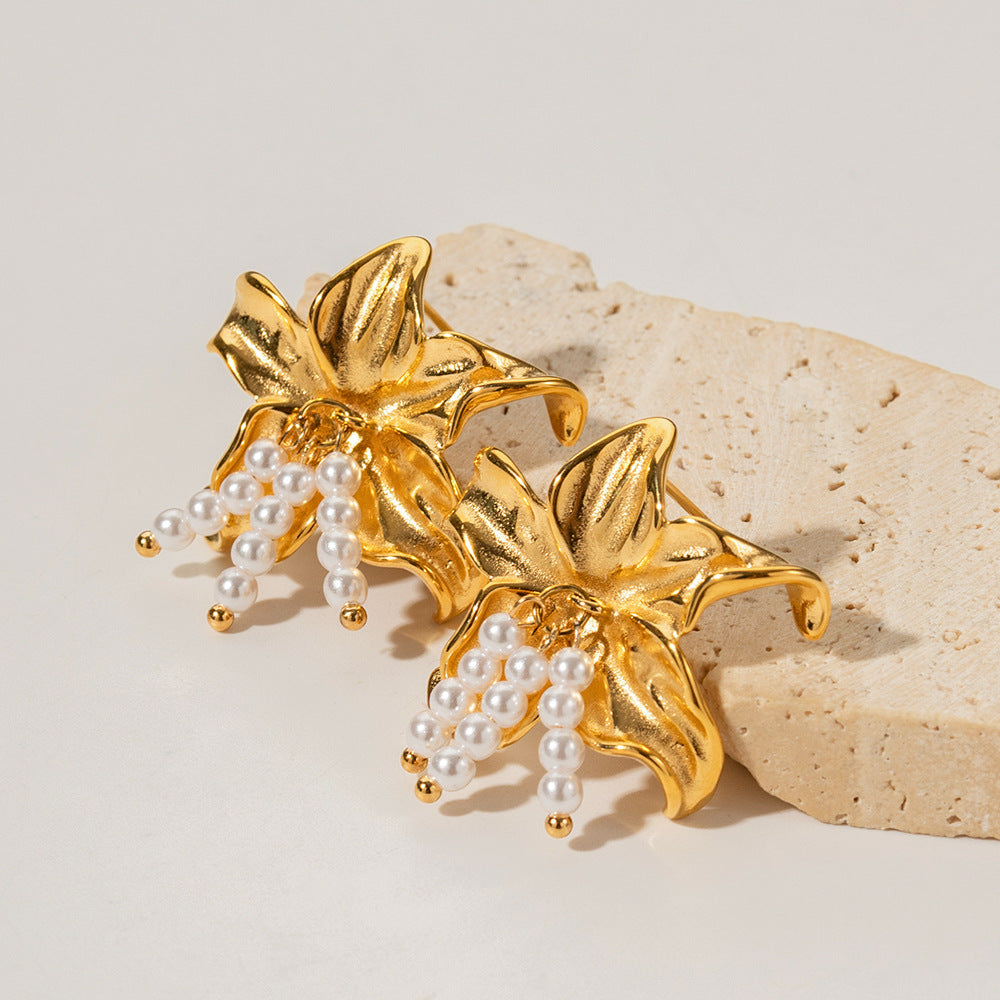 Boucles d’oreilles fantaisie fleur en acier inoxydable