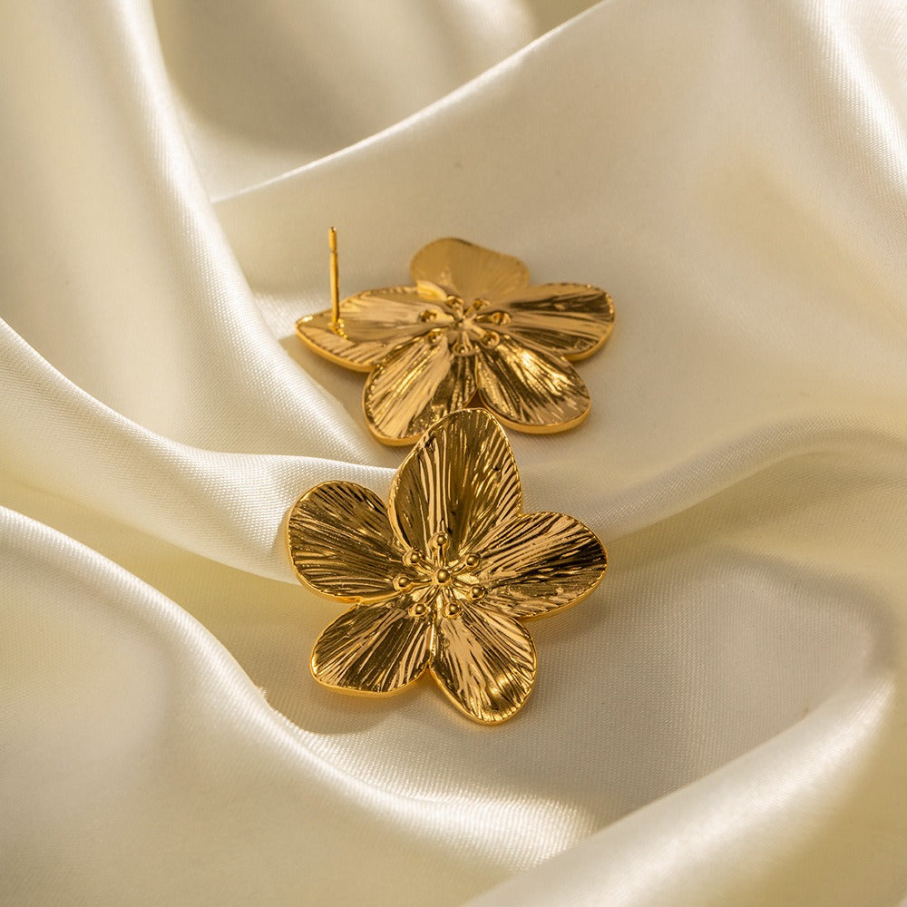 Boucle d’oreille fleur de cerisier en acier inoxydable et or 18K