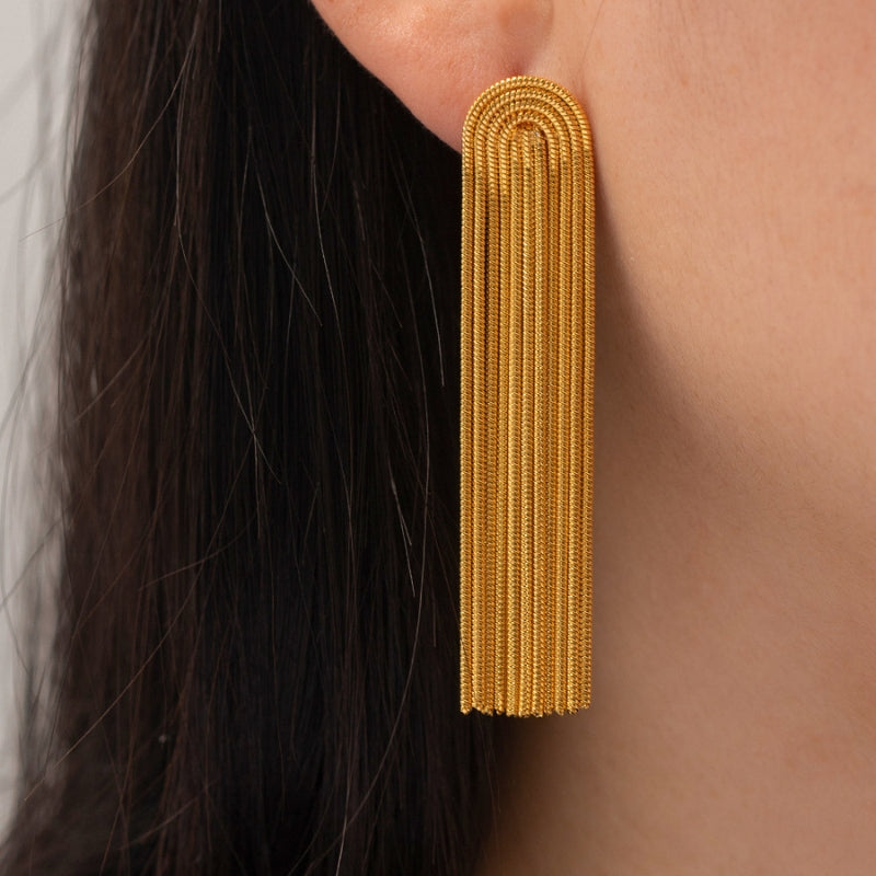 Boucles d’oreilles chaîne pendantes en acier inoxydable doré 18K