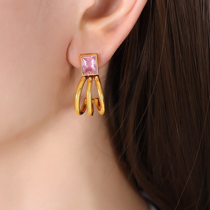 Boucles d’oreilles colorées dorées avec pierres – acier inoxydable PVD 18K