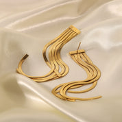 Boucles d’oreilles fantaisie pendantes – Design à franges en acier inoxydable 18K