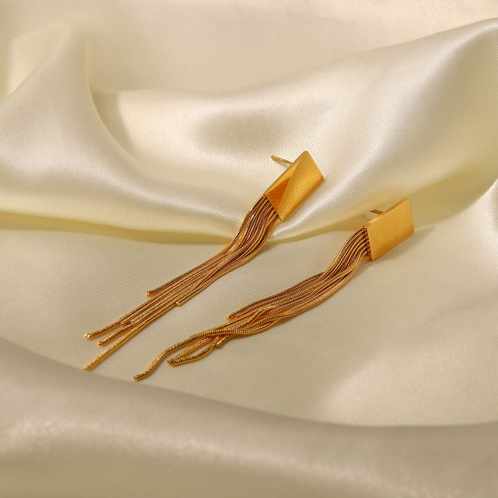 Boucles d’oreilles à franges pendantes – Acier inoxydable et or 18K