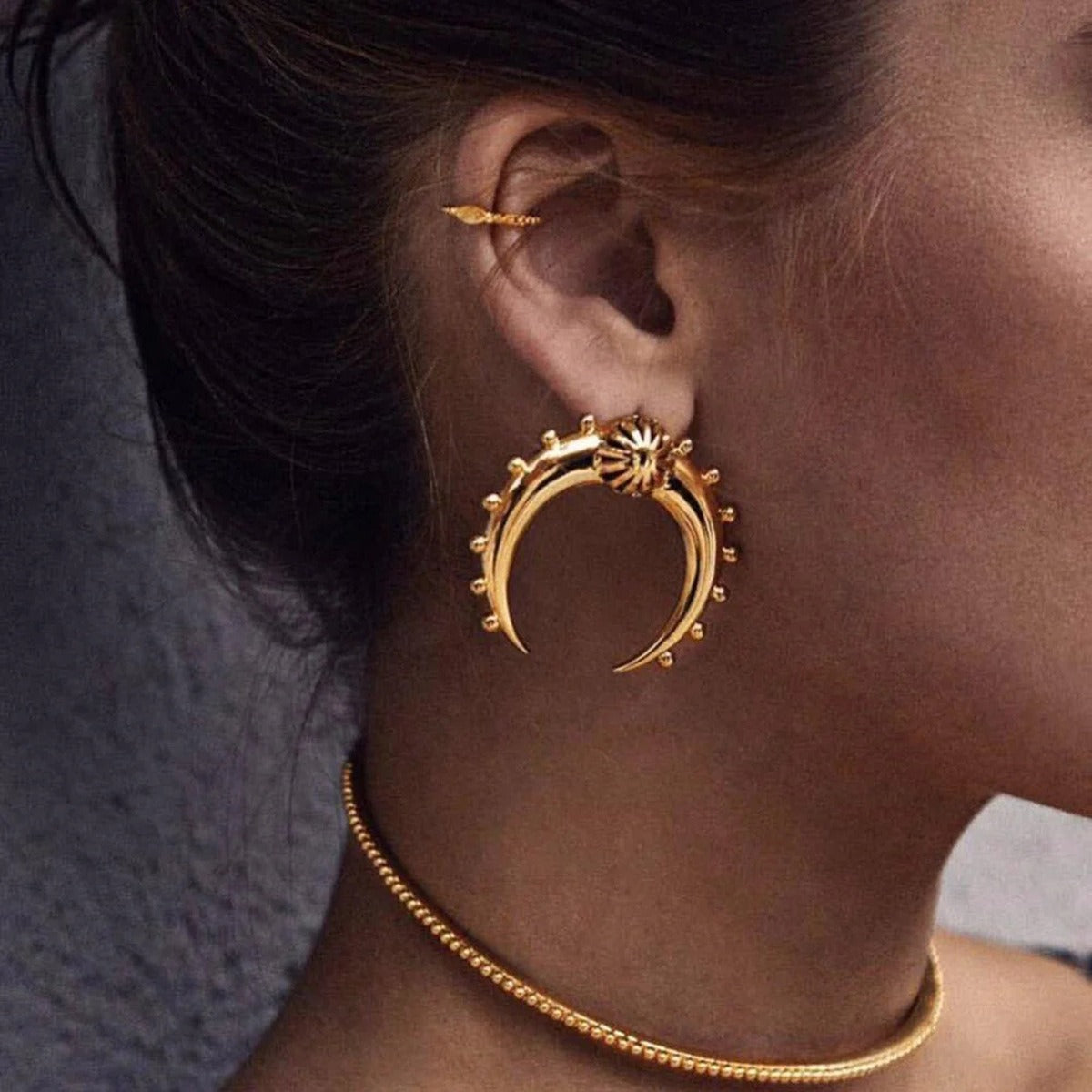 Boucles d’oreilles lune dorées en acier inoxydable