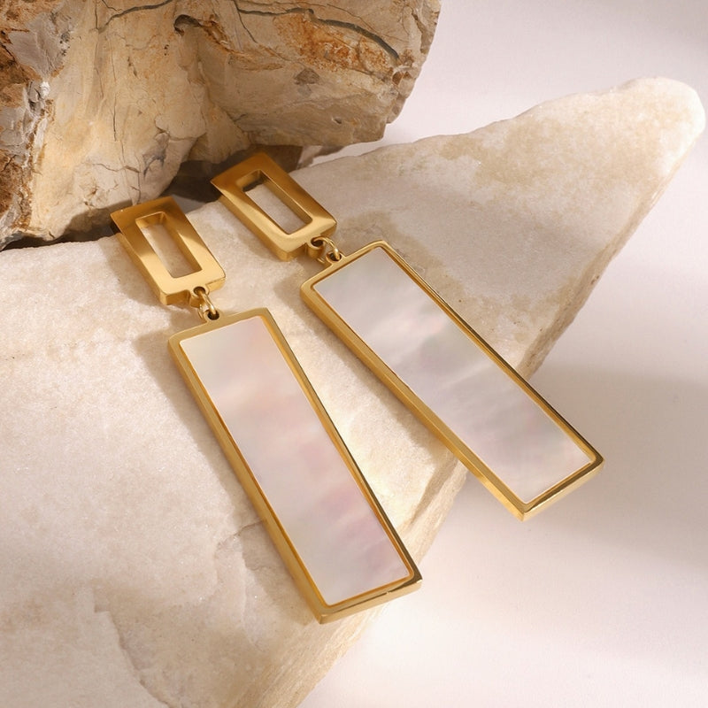 Boucles d’oreilles pendantes rectangulaires en nacre en acier inoxydable