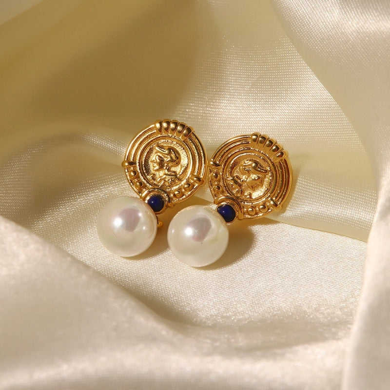 &nbsp;Boucles d’oreilles pendantes anciennes en acier inoxydable et plaquage 18K
