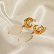 Boucles d’oreilles pendantes avec pierre en acier inoxydable