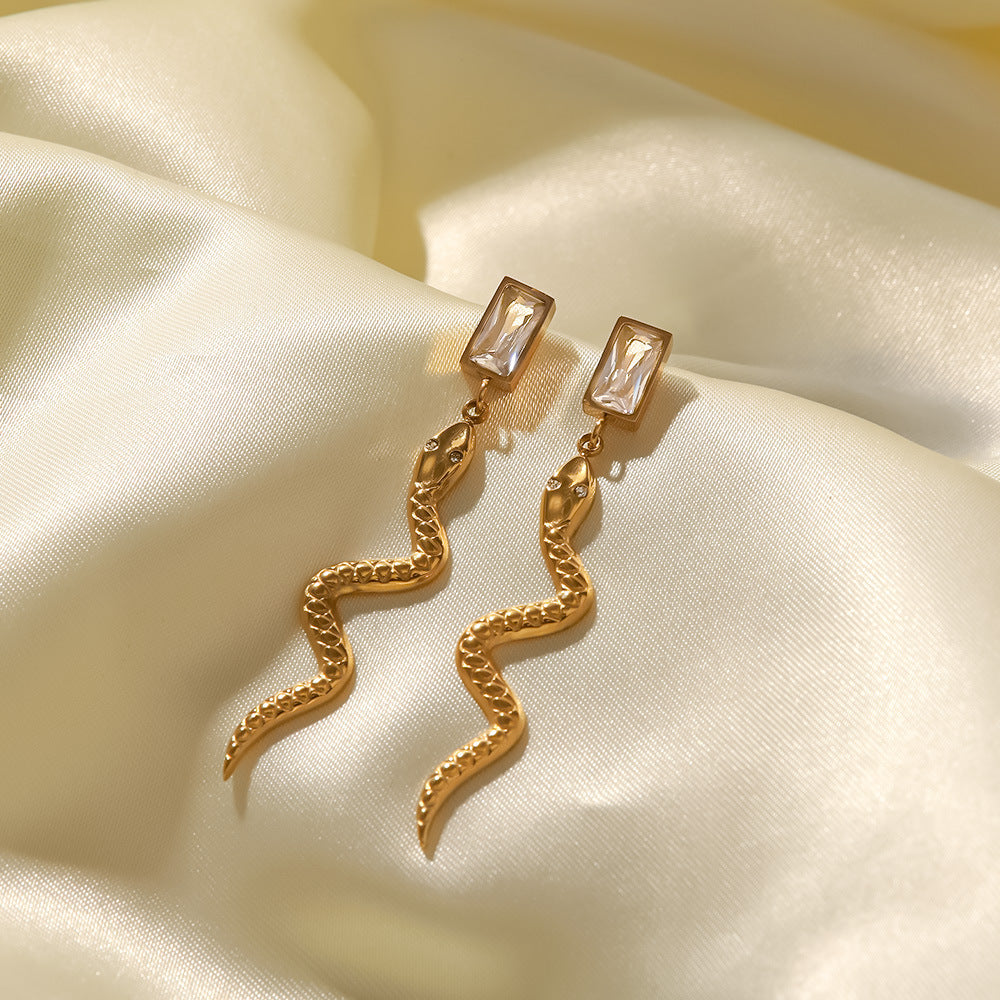 Boucles d’oreilles serpent pendantes en acier inoxydable