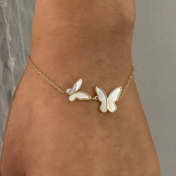 Bracelet fantaisie blanc – Acier inoxydable et plaquage or 18K
