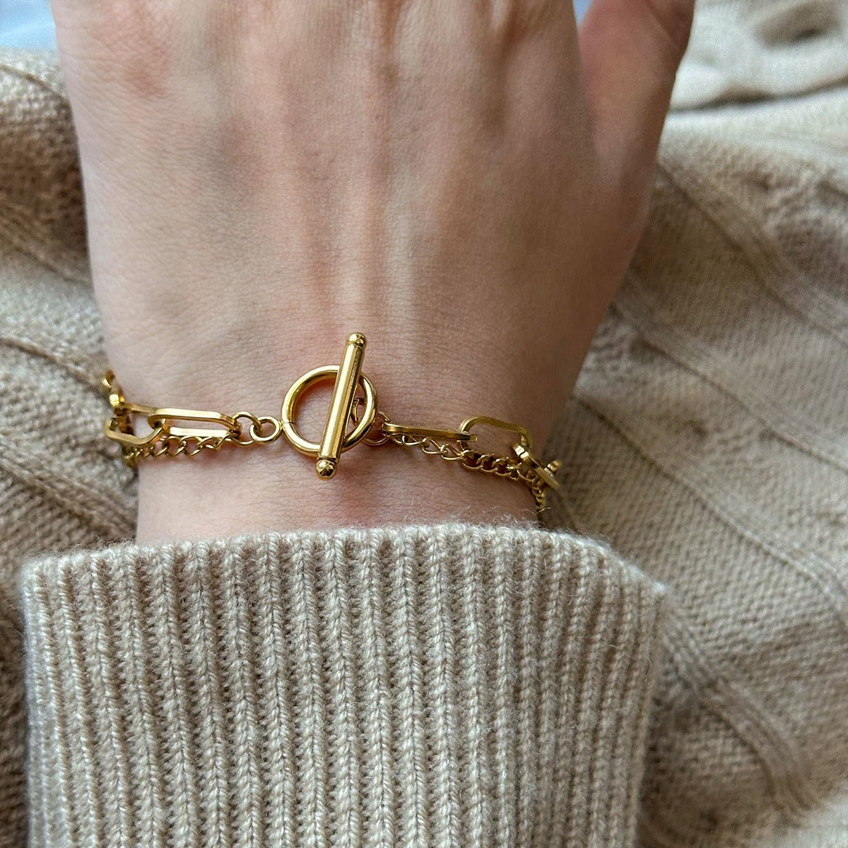 Bracelet femme fantaisie multirang –Acier inoxydable doré