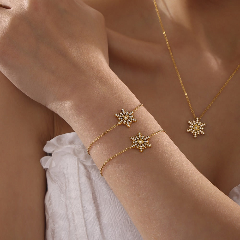 Bracelet flocon de neige en acier inoxydable doré