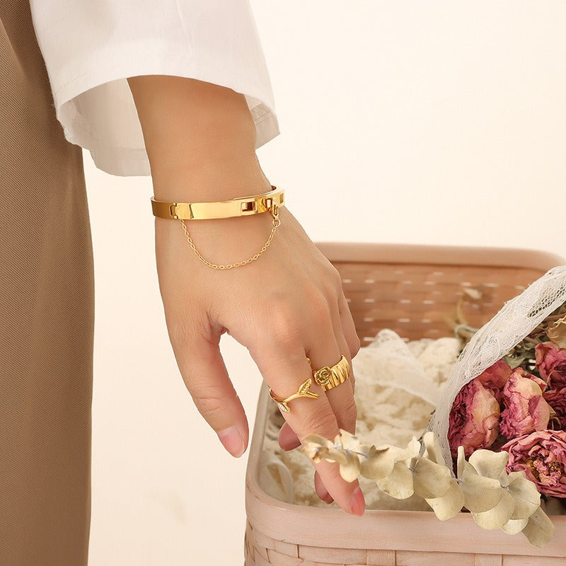 Bracelet jonc avec fermoir – Ajustable en 3 tailles, avec chaînette de sécurité