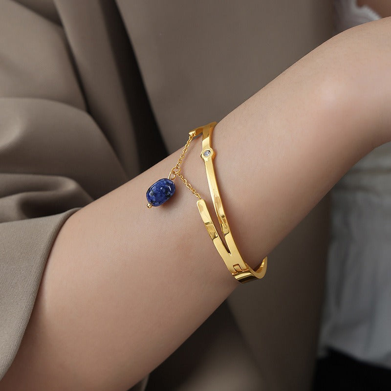 Bracelet jonc fantaisie – Acier inoxydable avec chaîne et perle