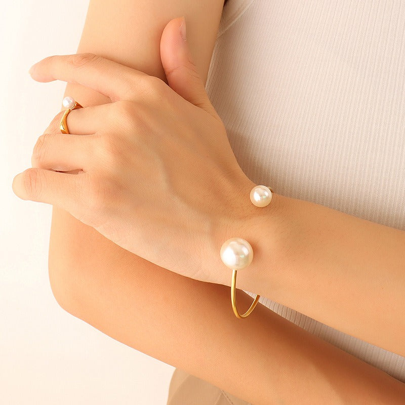 Bracelet jonc perle – Acier inoxydable doré et PVL 18K