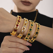 Bracelet jonc femme avec pierres colorées – Acier inoxydable plaqué or 18K