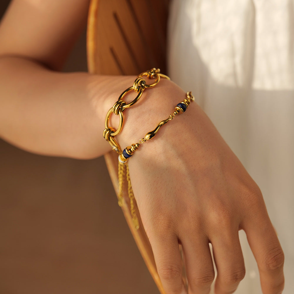 Bracelet lapis-lazuli et perles – Plaqué or 18 carats et acier inoxydable