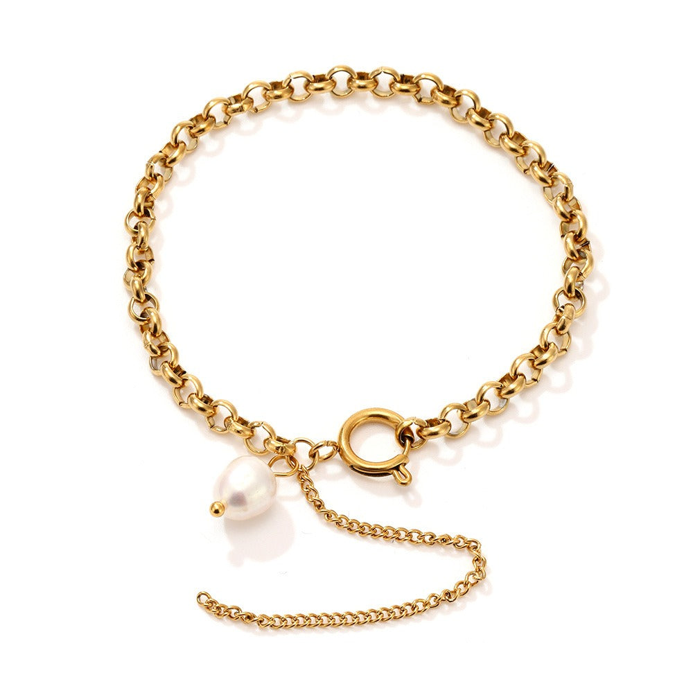 Bracelet perle fine et chaîne ajustable en acier inoxydable