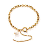 Bracelet perle fine et chaîne ajustable en acier inoxydable
