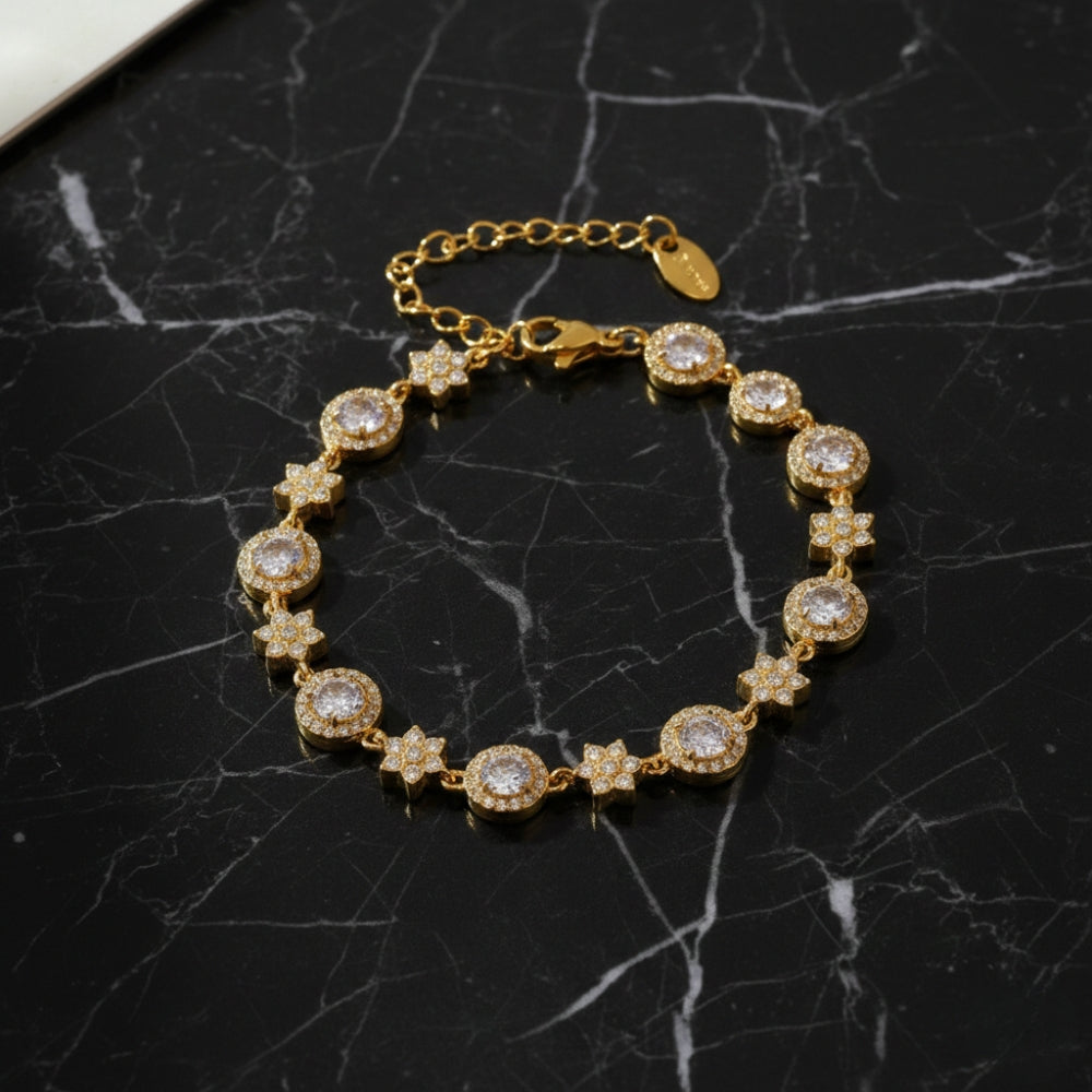 Bracelet 'Veloria' en acier inoxydable, Zircons et Or 18 Carats