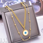 Collier double chaîne pendentif soleil – Acier inoxydable et plaquage or 18K pour femme