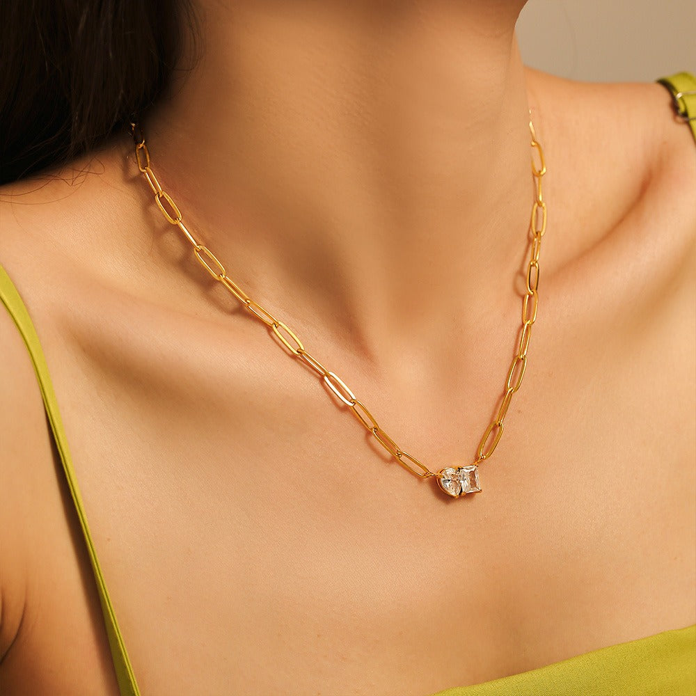 Collier ras de cou brillant – Pierres blanches ou roses acier inoxydable 18k