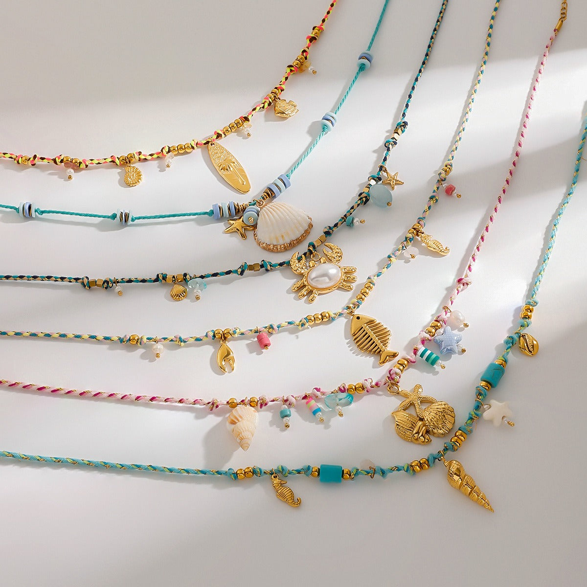 Collier coquillage multicolore – Style marin en acier inoxydable