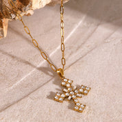 Collier croix strass en acier inoxydable doré