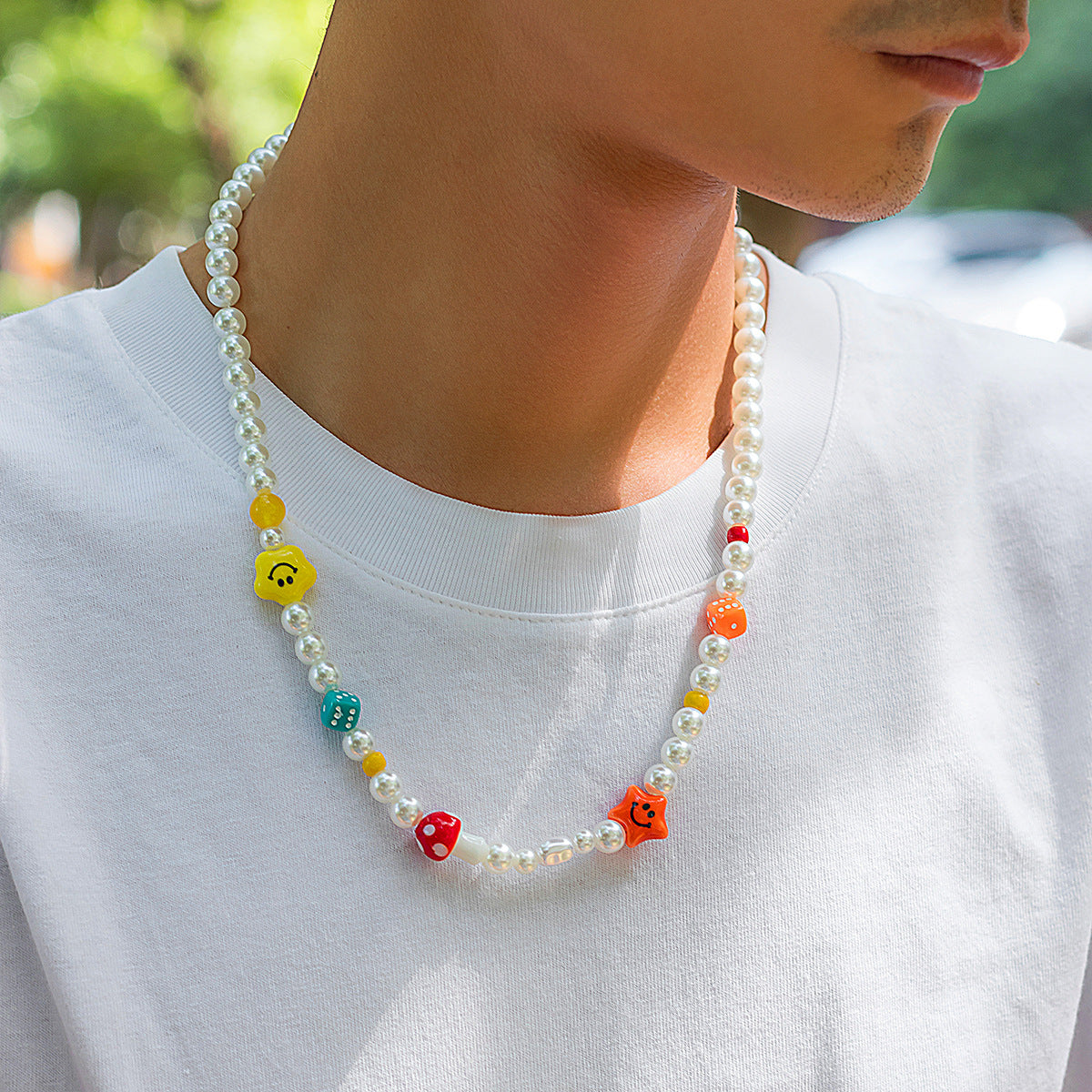 Collier fantaisie perle – Bijou coloré en acier inoxydable 18K