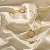 Collier double chaîne avec pendentif – Acier inoxydable doré pour femme