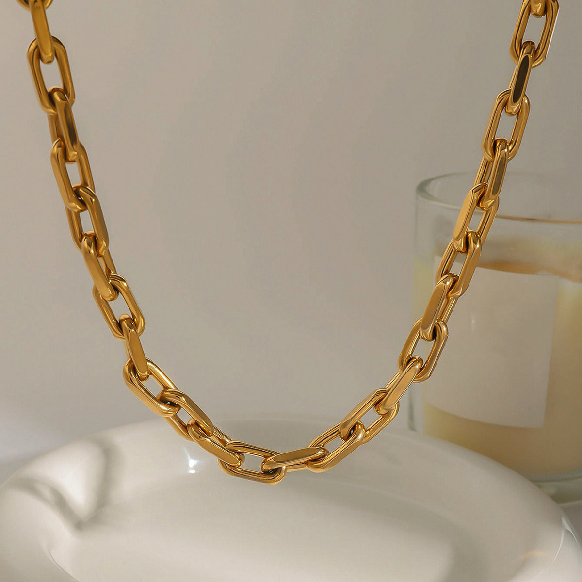 Collier grosse maille ras de cou – Acier inoxydable doré 18K