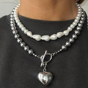 Collier grosse perle en acier inoxydable doré 18K