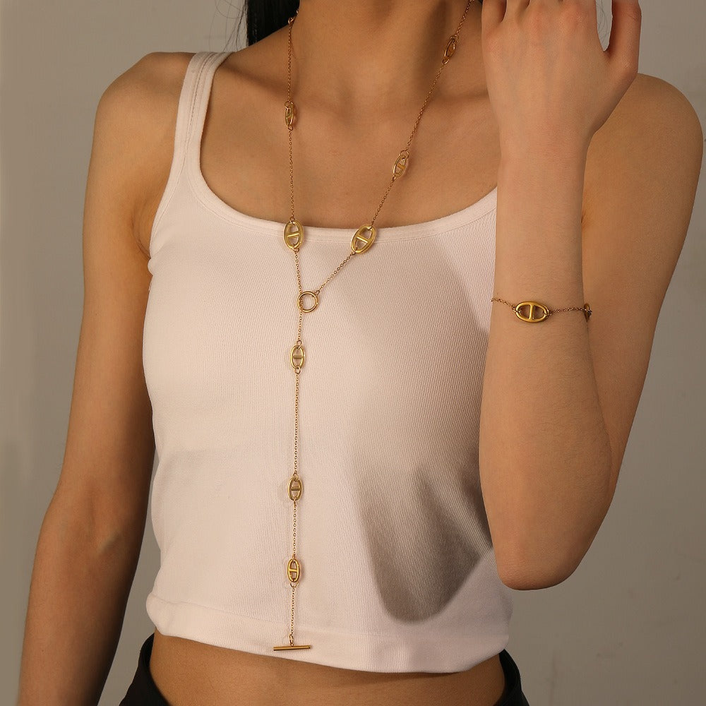 Collier sautoir 'Los' en maille grain de café, acier inoxydable doré ou argenté