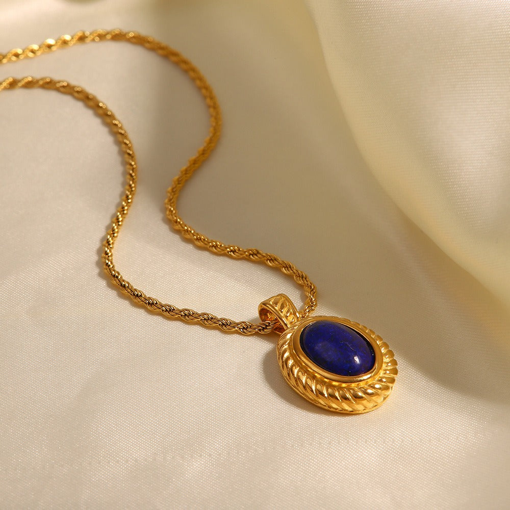 Collier ras de cou perle coloré bleue – Bijou en acier inoxydable doré 18K