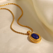 Collier ras de cou perle coloré bleue – Bijou en acier inoxydable doré 18K