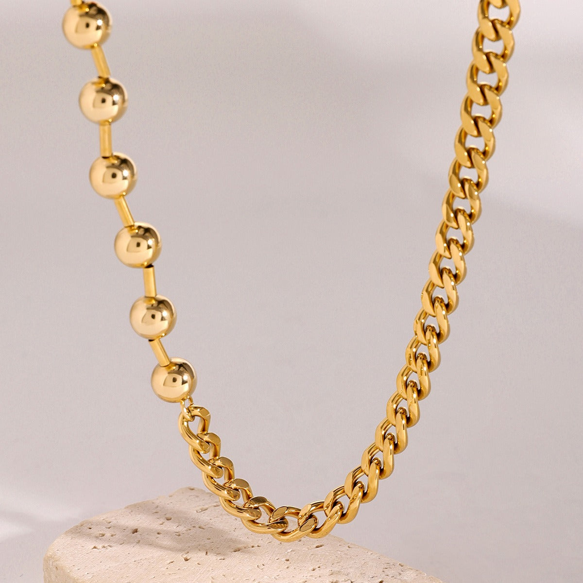 Collier perle ras de cou – Chaîne épaisse en acier inoxydable doré