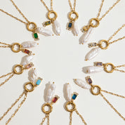 Collier personnalisé avec perle blanche et pierre de naissance en acier inoxydable