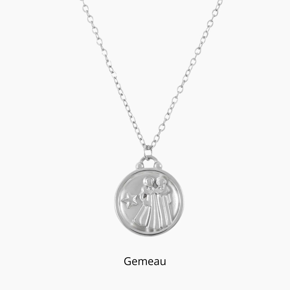 collier médaille argent gémeaux