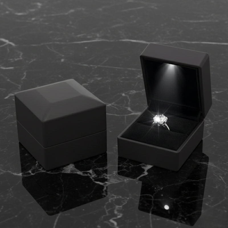 Écrin bague lumineux LED noir, ecrin bague lumineuse