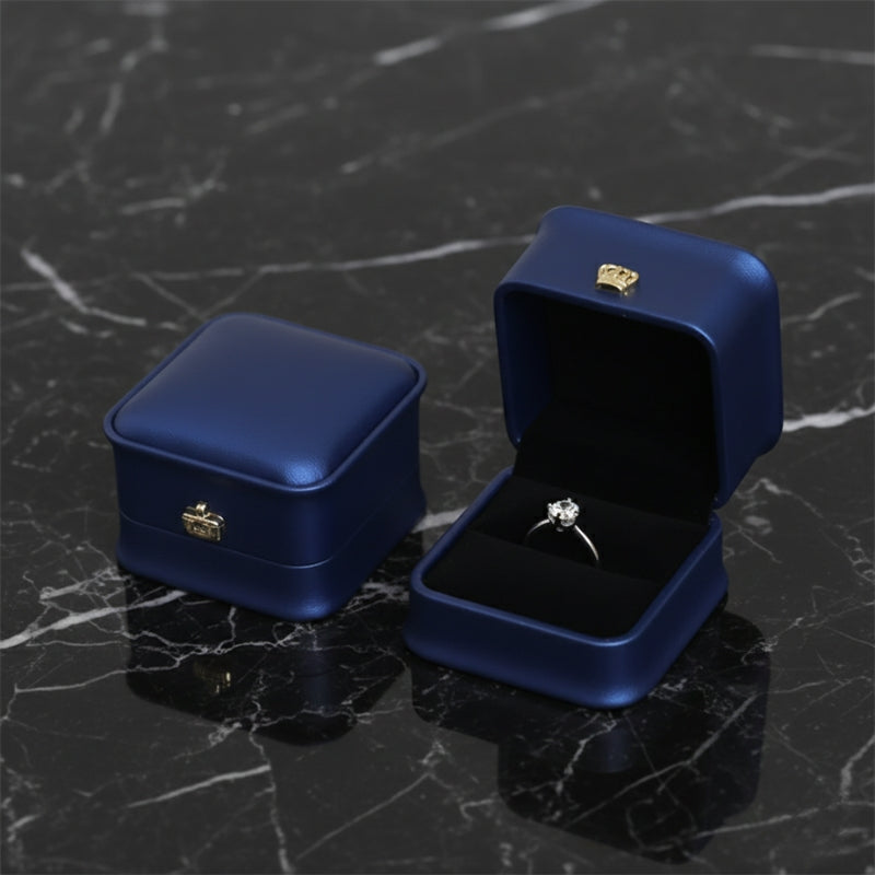 Écrin bague similicuir bleu marine