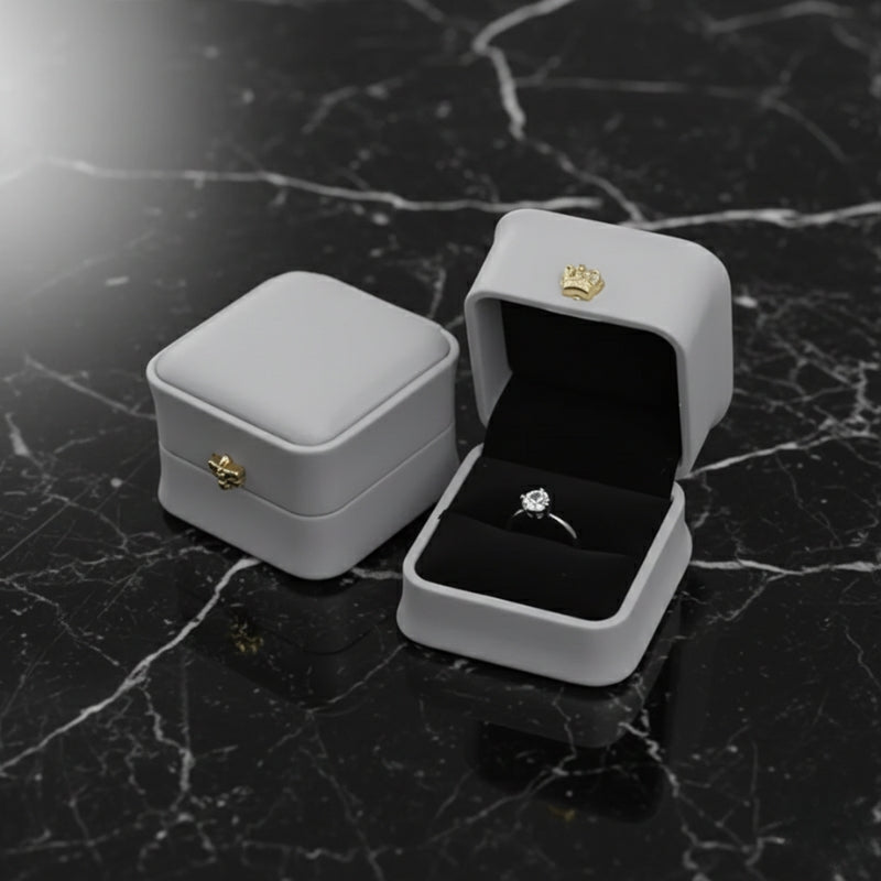 Écrin bague similicuir gris, ecrin boite bague, ecrin pour bague pas cher