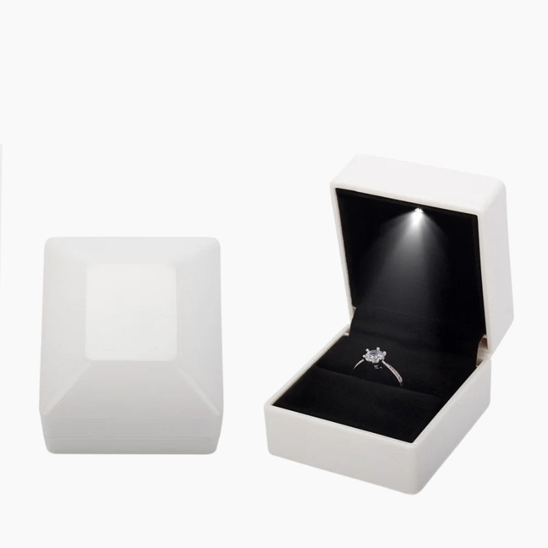 Écrin bague lumineux LED blanc, ecrin bague fiancaille luxe​